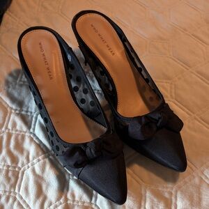 Who What Wear Black Mesh Polka Dot Heels